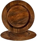 Alpha Living Home 13 inch Wooden Charger Plates Set of 2 - Handmade Round Placemats for Dining, Table Setting & Serving | Rustic Farmhouse Chargers for Weddings, Holidays & Special Events (Walnut)