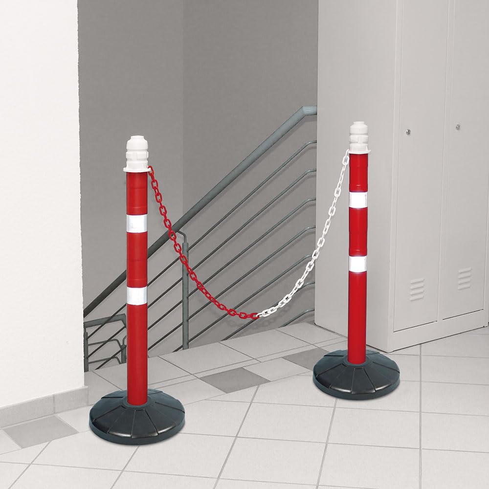 Lot de 2 supports de chaîne - 2 m de chaîne - Diamètre du tube : 70 mm - Hauteur : 1000 mm - Pied en plastique rempli de béton.