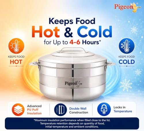Image of Pigeon Galaxy Stainless Steel Casserole 5000ml | PU Puff Insulated Hot Pot | Keeps Food Hot for Hours | Durable Inner Steel Body | Ideal for Chapati, Rice & Curries