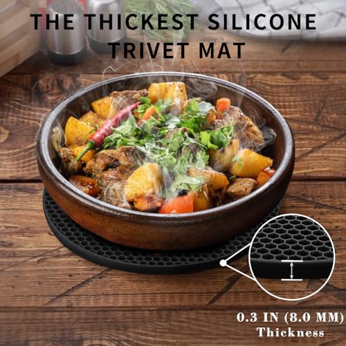 Image of 4 Pack Silicone Trivets for Hot Pots and Pans, Pot Holders Hot Pads, Non-Slip & Heat Resistant Silicone Mats for Kitchen Counter, Soft Durable Drying Mat, Jar Opener and Coasters (2 Black+2 Dark Grey)
