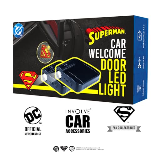 Image of Involve DC Superman Logo Projector LED Car Door Lights - Set of 2 Pcs | Wireless Courtesy Welcome Lights with Shadow Ghost Logo|OFFICIAL Licensed DC MERCHANDISE from Warner Bros | Car accessories 2025