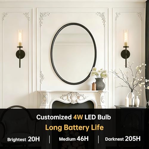 Image of Shenmoyl Set of 2 Wall Sconces, 5200 mAh Battery Operated Wall Sconce with 3 Colors & Remote Control, Black Gold Rechargeable Wall Lamp with Clear Glass Shade for Bedroom, Bathroom, Stairwell, Hallway