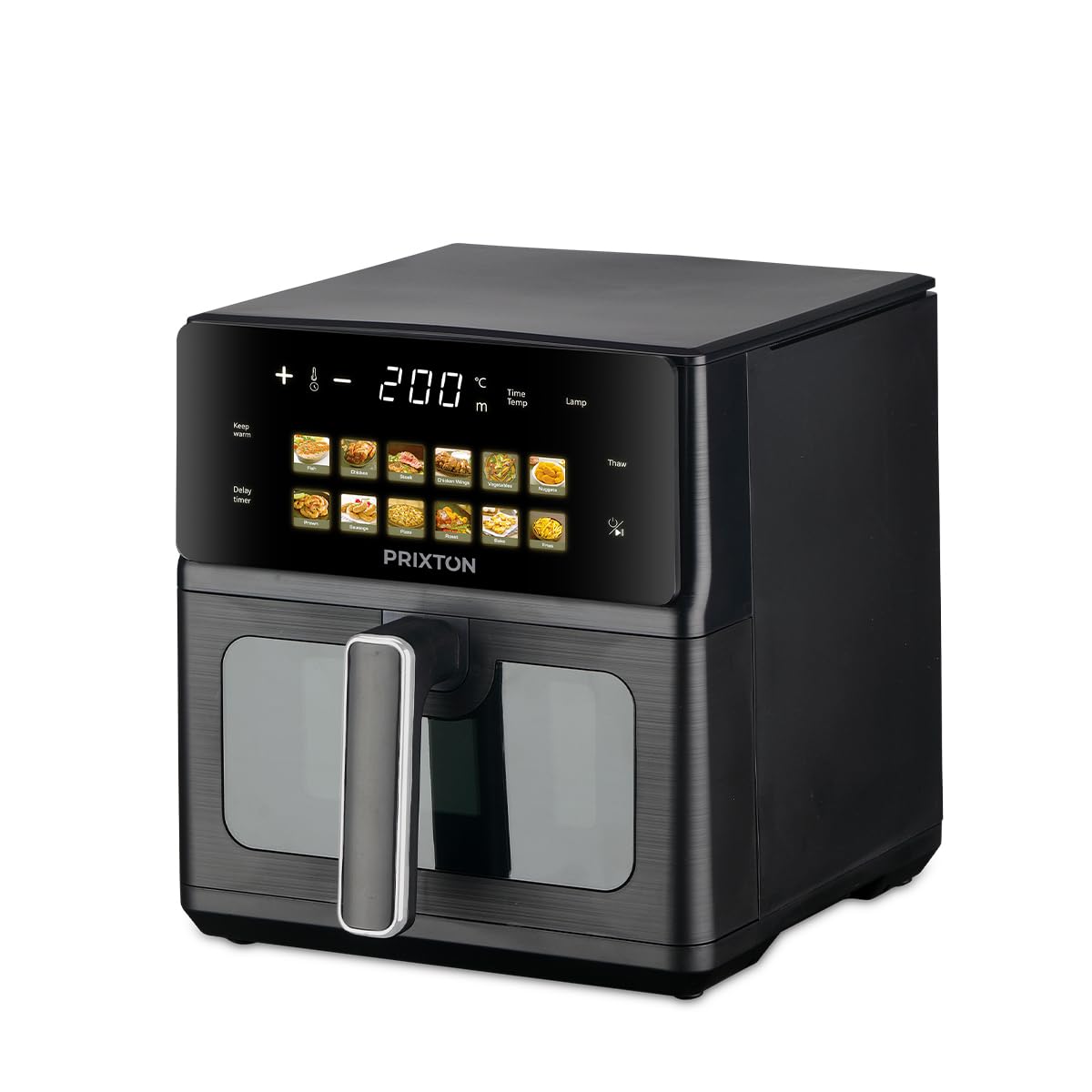 PRIXTON Freidora de Aire Cook Organics 6 L, Air Fryer 1700 W con Doble Resistencia, Pantalla LED Táctil, 12 Programas, Ventana Transparente, Cesto Antiadherente
