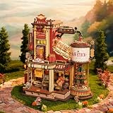 ROBOTIME Zestawy puzzle 3D, drewniane modele do budowy dla dorosłych - retro, vintage, zabawka, produkcja, rzemiosło, zestaw do budowania modeli z muzyką, światłami i 5 elfami dla dzieci, fabryka