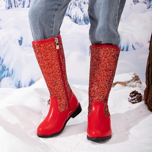 IWIHMIV Toddler Girl Riding Boots Leather Mid Calf Boots with Side Zipper Outdoor Comfortable Warm Long Booties4