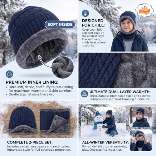Image of Woolen Winter Cap with Neck Scarf for Boys and Girls /Kids Winter Cap (Age 5-14 Years)