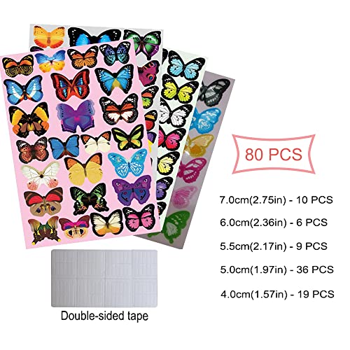 Tianorcan 80 Stück 3D Schmetterlinge Deko Schmetterling Wandaufkleber Dekoration Wandtattoo Abnehmbare Wandaufkleber Heimdeko Schlafzimmer Deko