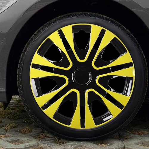 Image of Yellowish Green Hubcap Wheel Cover Replacement Kit 12 inch Hub Caps Wheel Rim Cover Car Exterior Accessories Pack of 4, 12 Inches