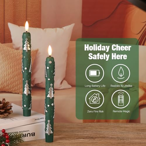 Velas cónicas de cera auténtica verde premium con llama LED oscilante 5
