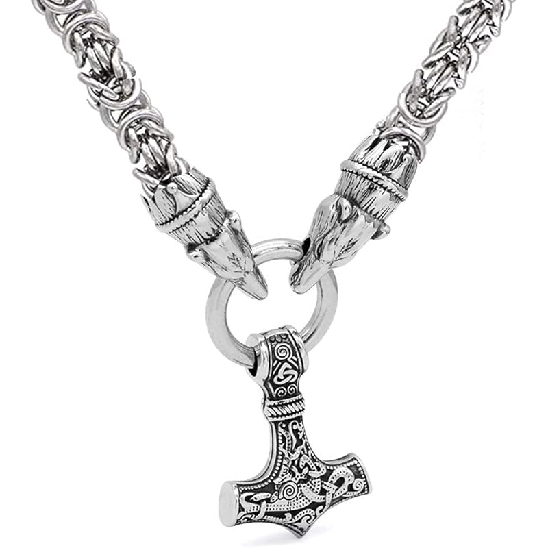 メンズ ピンク ブルー Lzlyer バイキングノベルティメンズネックレスビンテージネックレスダブルウルフヘッドバイザンチンチェーントールのハンマー ネックレス 手作りステンレススチールアムレン州パラマン 70cm C 0lk2lsq07m Www Flowtobacco Com