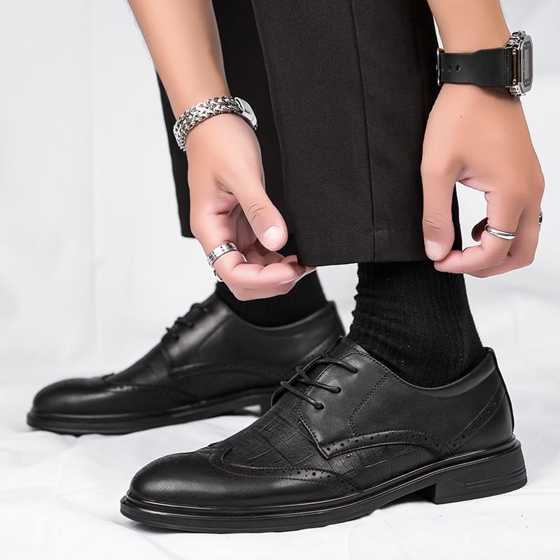 Men's Genuine Leather Oxford Shoes Men's Vintage Lace Up Platform Dress Shoes Pointed Toe Low Top Block High Heel for Men2