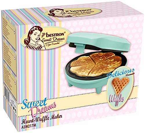 Foto von Bestron Waffeleisen für klassische Herzwaffeln, Waffelmaker mit Antihaftbeschichtung für Waffeln in Herzform, Retro Design, 700 Watt, Farbe: Mint