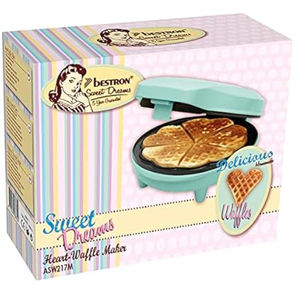 Bestron Waffeleisen für klassische Herzwaffeln, Waffelmaker mit Antihaftbeschichtung für Waffeln in Herzform, Retro Design, 700 Watt, Farbe: Mint – Bild 6