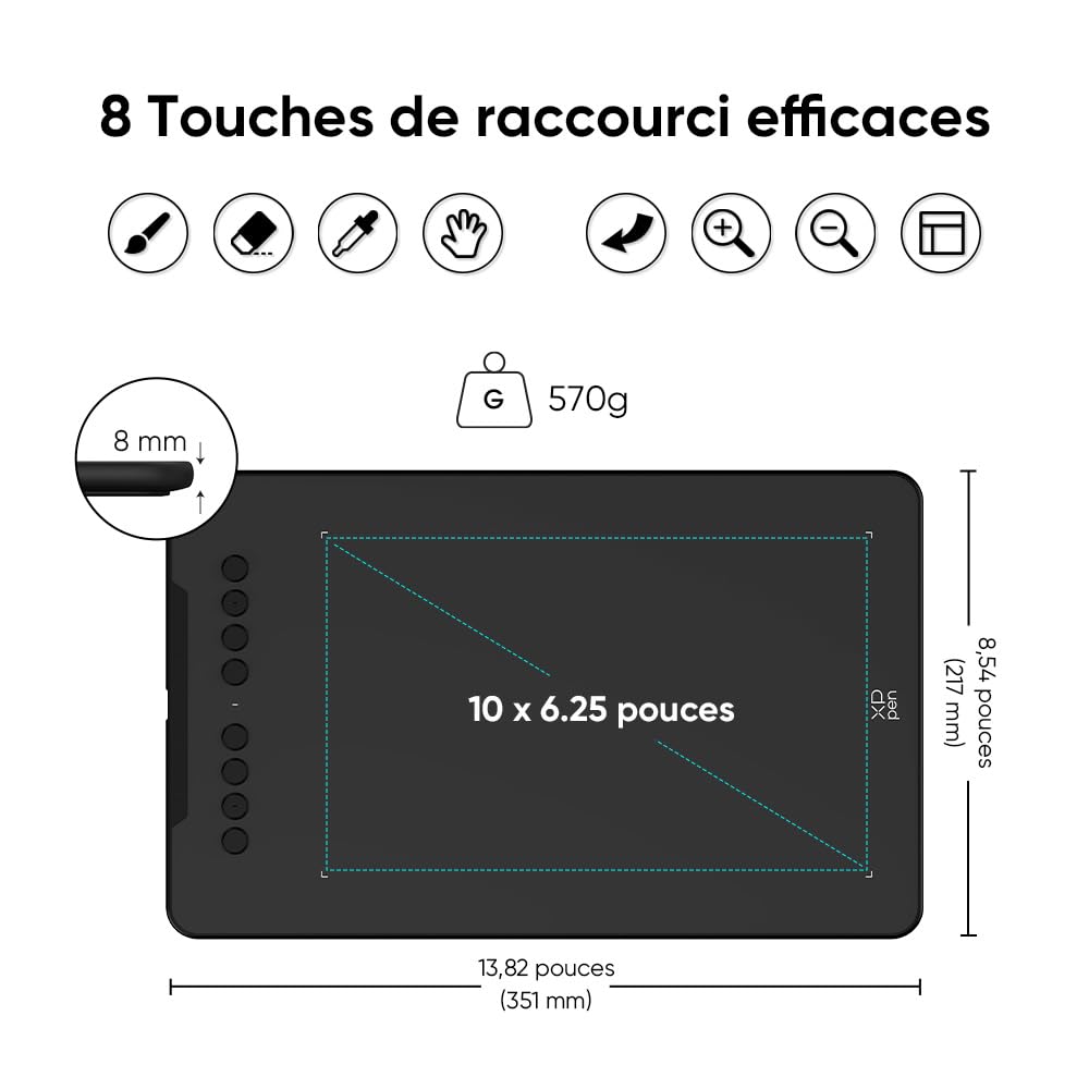 XPPen Deco 01 V3 Tablette Dessin à Stylet 16384 Niveaux en 10x6 Pouces | 8 Raccourcis Personnalisables, Inclinaison 60°, Fin et Léger, Compatibilité Etendue, Pour Dessin Numérique Art DIgital