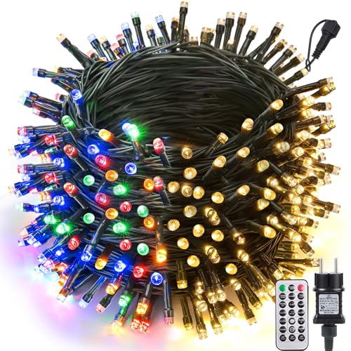 Joomer Luci di Natale da Esterno, 20M 200 LED Ghirlanda Natalizia con Luci Bianco Caldo e Colorato,...