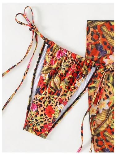 SOLY HUX Women's 3 Piece Swimsuits Print Halter Triangle Tie Side Bikini Bathing Suit with Cover Up Beach Skirt4