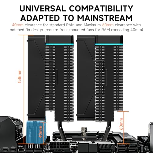 Image of IX20 ARGB Air Cooling Fan Twin Tower CPU Cooler, Black | Dual 120mm Fans, 6 Copper Heat Pipes, 5.00 x 5.4 x 6.2 inches, Compatible with AMD AM4 /AM5 and Intel 115X /1366 /1700 /1851