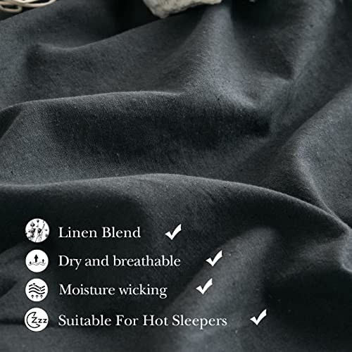 Phf Linen Duvet Cover Set King, Upgraded French Linen Blend Duvet Cover Set, Comfy Elegant Comforter Cover Set For Hot Sleepers, 1 Duvet Cover And 2 Pillowshams, 106"X 92", Dark Grey Blackish #TOP2