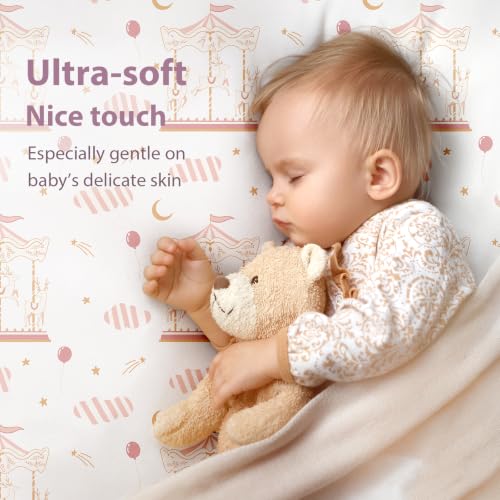 Image of Baby Mini Crib Sheets Girl, Portable 38 inchx26 inch Pack and Play Sheets Fitted for Playard and Pack N Play Mattress, 3-Pack Soft Microfiber Pink Ballet