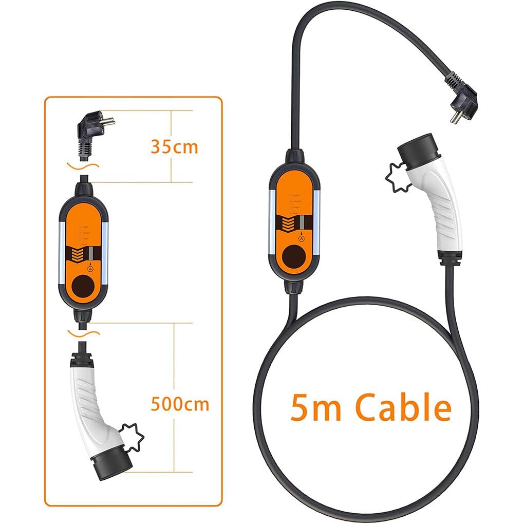 Caricabatterie portatile per veicoli elettrici di tipo 2 IEC62196-2 con cavo da 5 m da 8A-16A, opzione di ricarica rapida per appassionati di veicoli