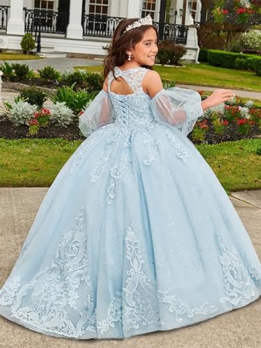 Tulle Flower Girl Dresses for Wedding Lace Applique Princess Pageant Dress Long Party Ball Gown3