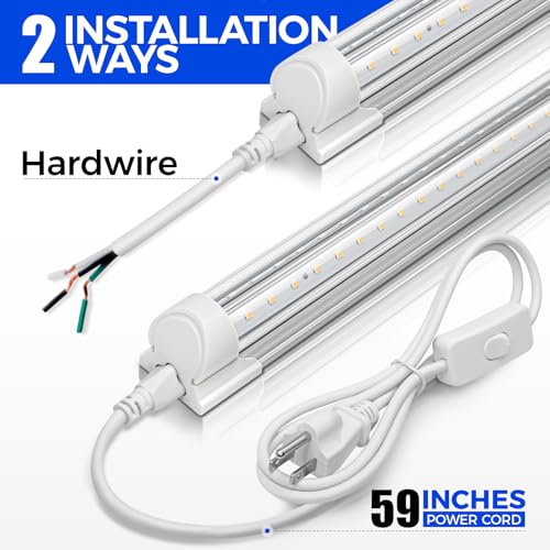 Image of Barrina T8 LED Shop Lights 2FT, 20W 3000LM 3000K, 2 Pack, High Output Tube | 2 Foot Light Bar for Workbench Workshop and Garage, Easy Ceiling Mount, Linkable to 10, Aluminum, V Shape, Clear Cover