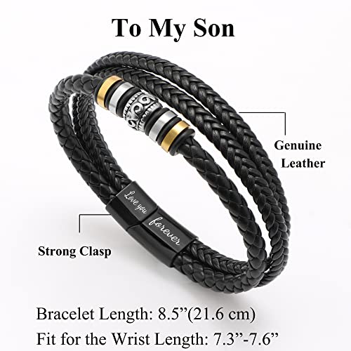 To My Son Bracelet From Mom Braided Leather Bracelets Handmade Leather Cuff Bracelet With Clasp Inspiration Bracelet For Son Unique Birthday Graduation Gifts For Men Boys Teenage #TOP4