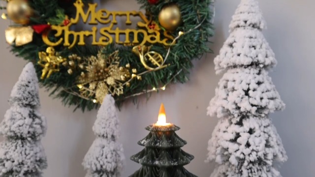 Image of Christmas Tree Flameless Candles with Remote Timer, Battery Operated 3D Wick LED Flickering 4'' x 5.5'' Candles Real Wax Green for Holiday Decor