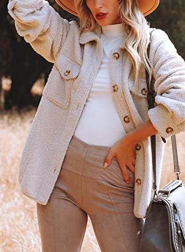 Nirovien Womens Oversized Fleece Jakcets Button Down Sherpa Shacket Fuzzy Coats Casual Warm Teddy Outwear with Pockets2
