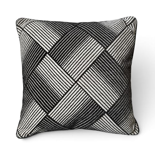 SO SKIN IDASY – Coussin avec Garnissage 45 x 45 cm Noir et Écru, Motif Géométrique en Relief Texturé, Design Moderne Graphique, Déco Chic pour Canapé,...