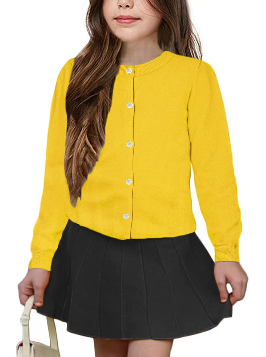Girls' Cardigan Sweater [Cute Petal Buttons] Cotton Long Sleeve Crewneck Uniform Sweater for 5-14 Years Girls