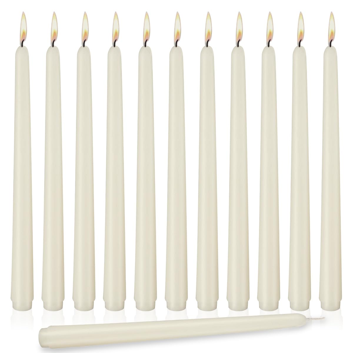 Ivory Taper Candles, Set of 12 Unscented and Smokeless 10 Inch Taper Candles Long Burning, Premium Wax with Cotton Wicks for Burning Approxinately 8 Hours Time
