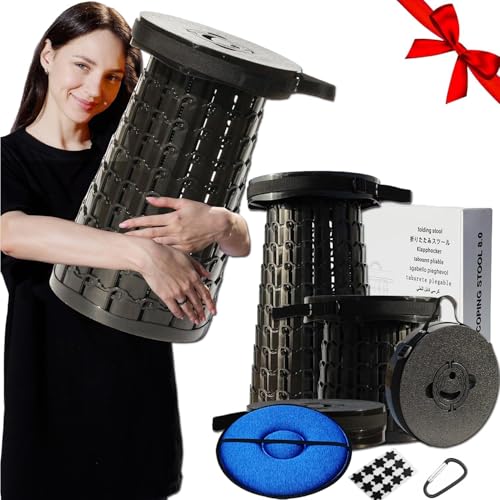Image of ALEVMOOM Upgraded 19.7 inch Collapsible Stool Portable,1000lbs Max Weight Foldable Stool for Adults Heavy Duty, Retractable Folding Telescoping Seat with Cushion for Outdoor Fishing Hiking BBQ