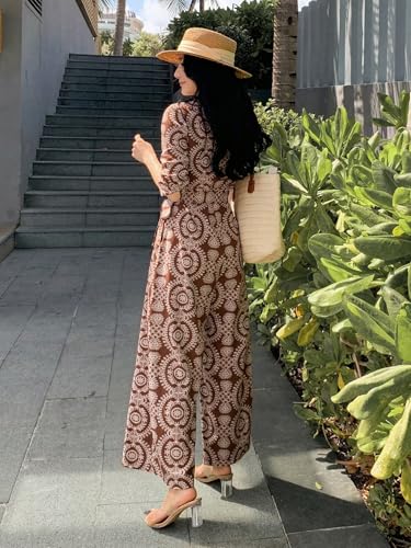 Image of LITZO Dress for Women | Long Rayon Dress for Women's | Floral Wide Leg Long Jumpsuit with Pockets | Regular Jumpsuit for Women (134-136)
