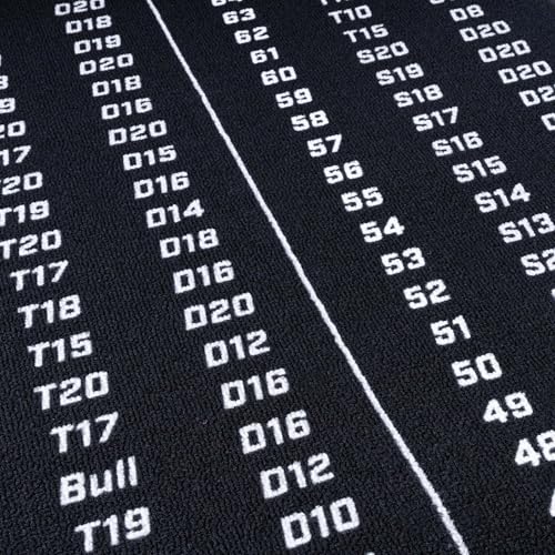 KOTO - Dartteppich Check Out Schwarz 285 x 60 cm, Dartmatte, rutschfeste Unterseite, 2 Wurflinien