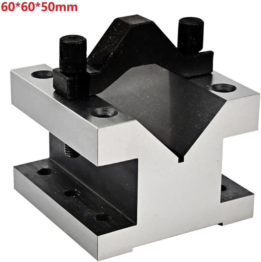 Hardened Steel V-Block Fixture Set with Clamp, 90 Degree Precision Ground Machinist Block for Milling Drilling Inspection, Parallel Square Centering Tool for Workshop(60x60x50mm)