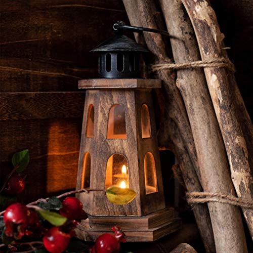 Ledmomo Vintage Wooden Decorative Candle Lantern, Portable Lighthouse Candle Holder, Hanging Hollow-Out Candlestick Tabletop Ornament For Home Wedding Party Christmas Halloween #TOP1