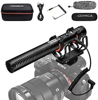 Comica CVM-VM20 Video Microphone, Super-Cardioid Directional Shotgun Microphone with Rycote Shockmount, Furry Deadcat, OLED Power Display for Tablets Laptop Nikon Sony DSLR Cameras Smartphones