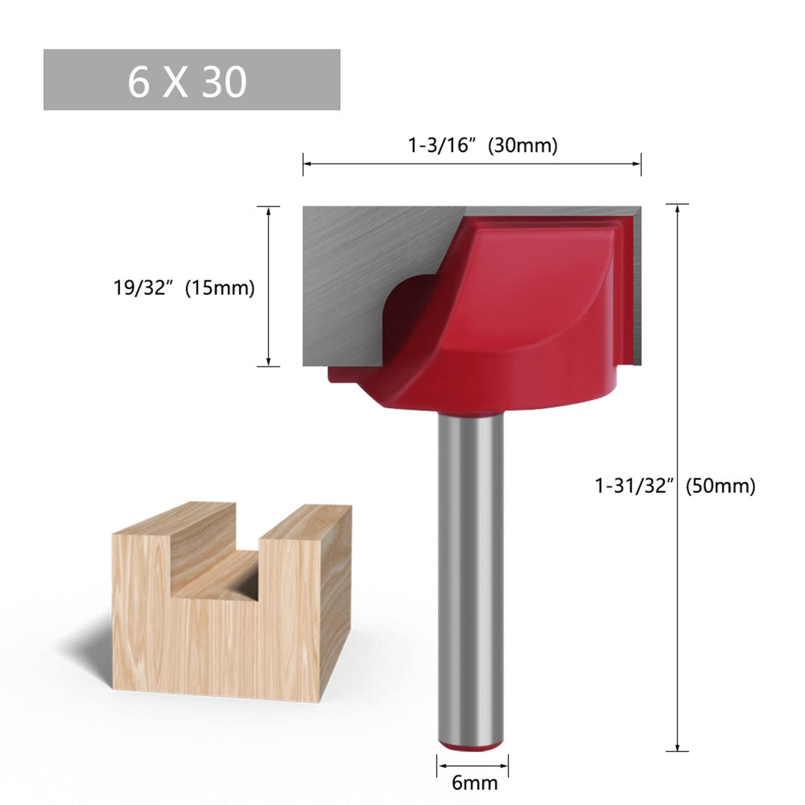 BIGP Juego de 6 Fresas para Limpieza de Suelos, 6 mm Fresa de vástago, 10/16/20/22/30/32 mm Punta De Carburo De Limpieza Inferior Bit Router