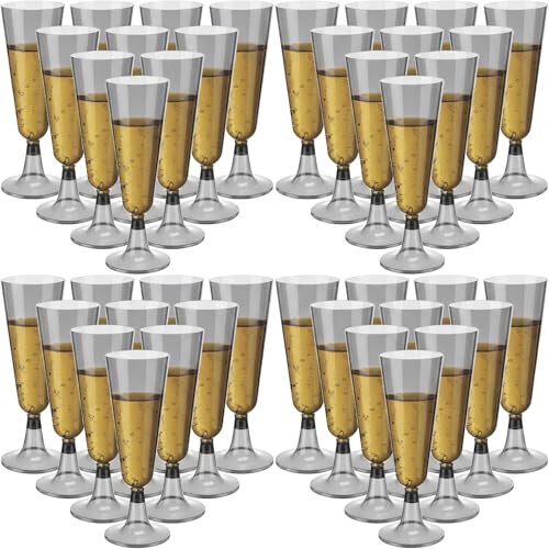 150 Pcs Black Champagne Flutes Bulk 5 oz Plastic Disposable Champagne Glass