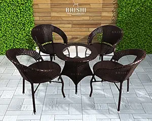BRISHI Garden Patio Seating Chair and Table Set Outdoor Garden Balcony Coffee Table Set Furniture (4 Chair 1 Table, Dark Brown)