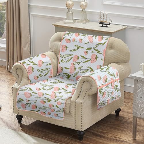 Image of Amazon Basics Printed Quilted Reversible Sofa Topper | 1 Seater | Dual-Tone Design | 175Cm X 60Cm | 325 GSM | Color - Green-Pink, Polyester Blend