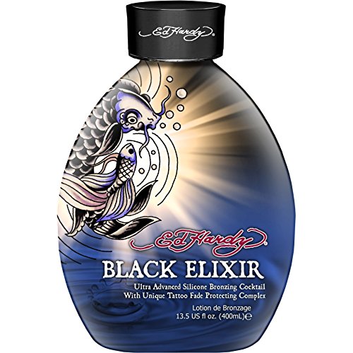 Ed Hardy Elixir Silicone Bronzer Tattoo Fade Protection Tanning Lotion, 13.5 oz, Black