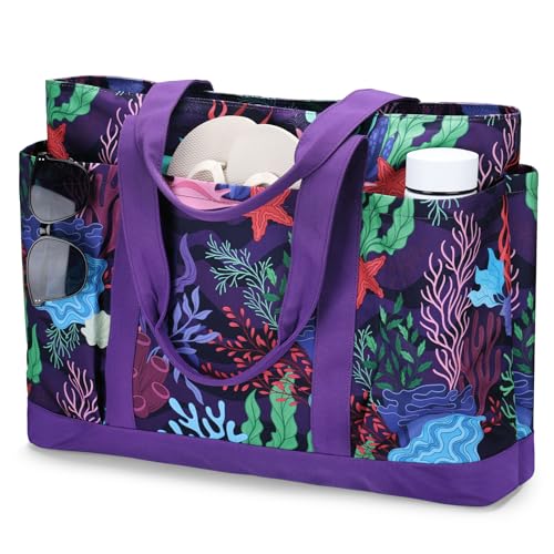 Image of VASCHY Extra Large Beach Bag, Oversized Utility Travel Tote Bag with Zipper Waterproof Sand-proof Pool Bag with Wet Bag