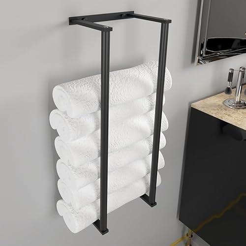 Badetuchhalter-Organizer, Wandhandtuchhalter aus Edelstahl, Wandhandtuchhalter zum Rollen von Handtüchern, perfekt, um das Badezimmer sauber und ordentlich zu halten (schwarz)