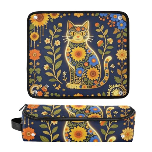 Bolsa de viaje y tapete resistente al calor para herramientas de cabello, organizador para plancha de pelo, rizador y secador, diseño con flores miniatura 3