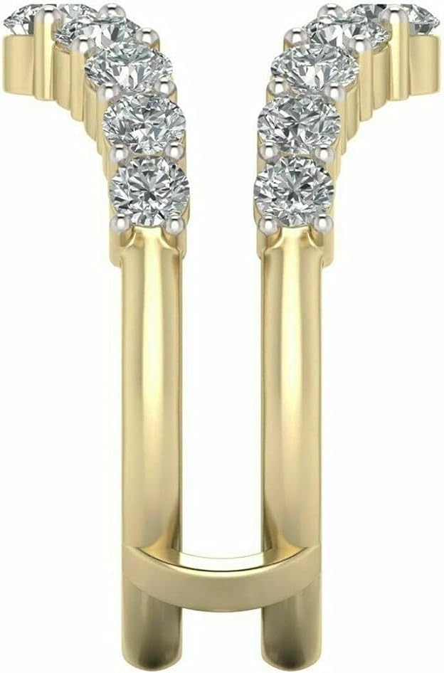 Drizzle Jewels Sterling Silver Diamond Guard Ring, 14K Yellow Gold Plated, 1/2 Round Cut (Yellow, 7)