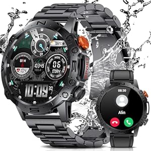 LIGE Smartwatch Herren mit Telefonfunktion für Android iOS 1.43“ Amoled HD Outdoor Sportuhr Smartwatch mit 110 Sportmodi,Pulsmesser/Schlafmonitor,IP68 Wasserdicht Schrittzähler,400mAh Batterie