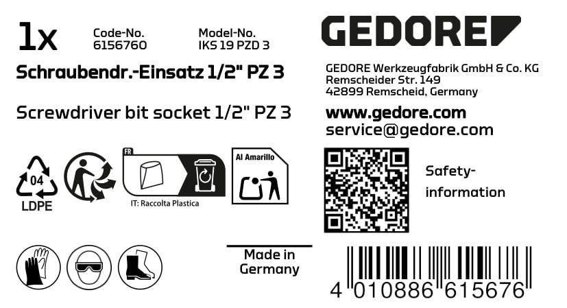 Gedore Screwdriver Socket 1/2 ", Phillips PZ 3 - Iks 19 PZD 3, Verchromt - Image 2