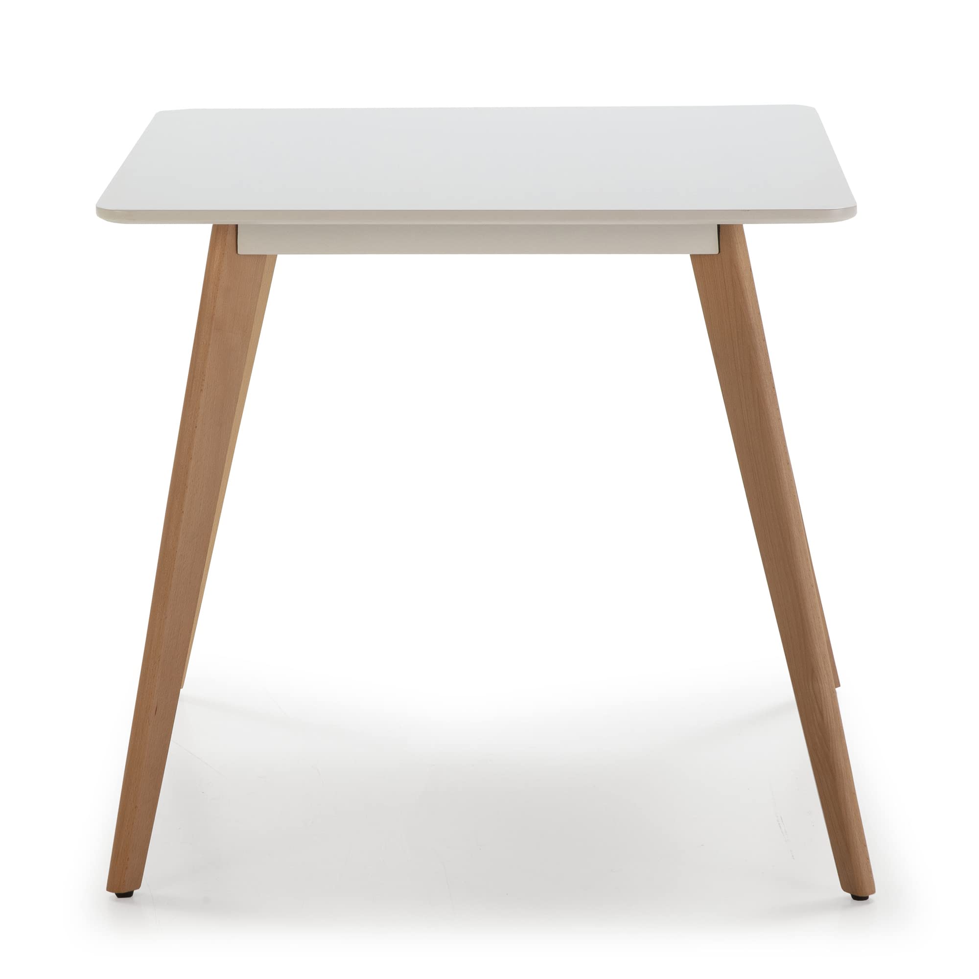 HOMN LIVING Mesa de Comedor Aroa 80x80 cm Blanco, Patas de Madera de Haya, 80 cm (Ancho) 80 cm (Profundo) 75 cm (Altura)